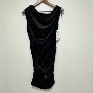IRIS Los Angeles Mini Dress L Sleeveless Ruched Rhinestones Cocktail Party NWT